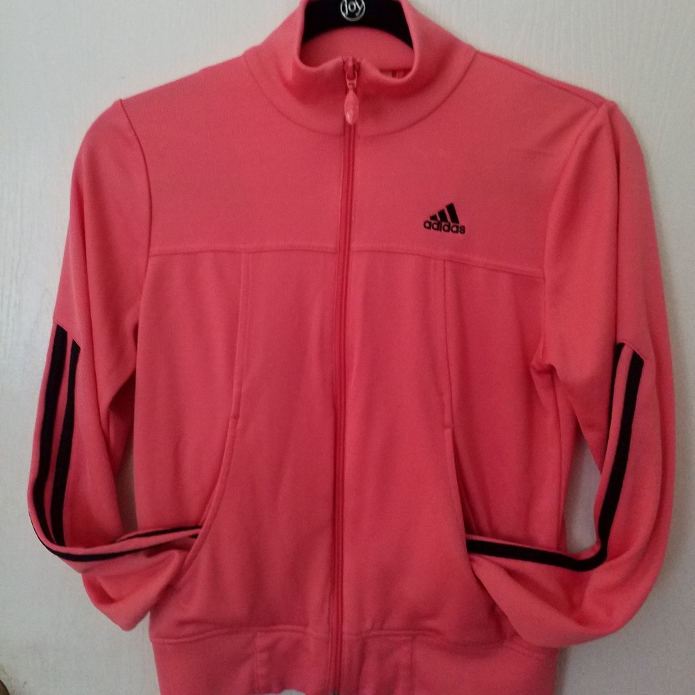 3/$25 Adidas JACKET XS coral Warm-up Athletic High Kneck Zip Front Pockets - Picture 4 of 7